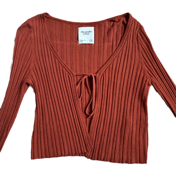 ABERCROMBIE AND FITCH BURNT ORANGE TIE FRONT LONG SLEEVE SWEATER/CARDIGAN XS - Picture 2 of 7